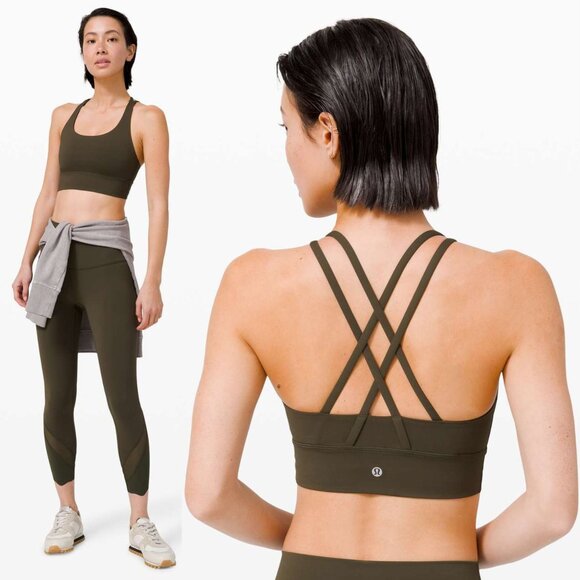 Lululemon Dark Olive Energy Long Line Medium Support Bra Size 2 - 2813 - Picture 1 of 9